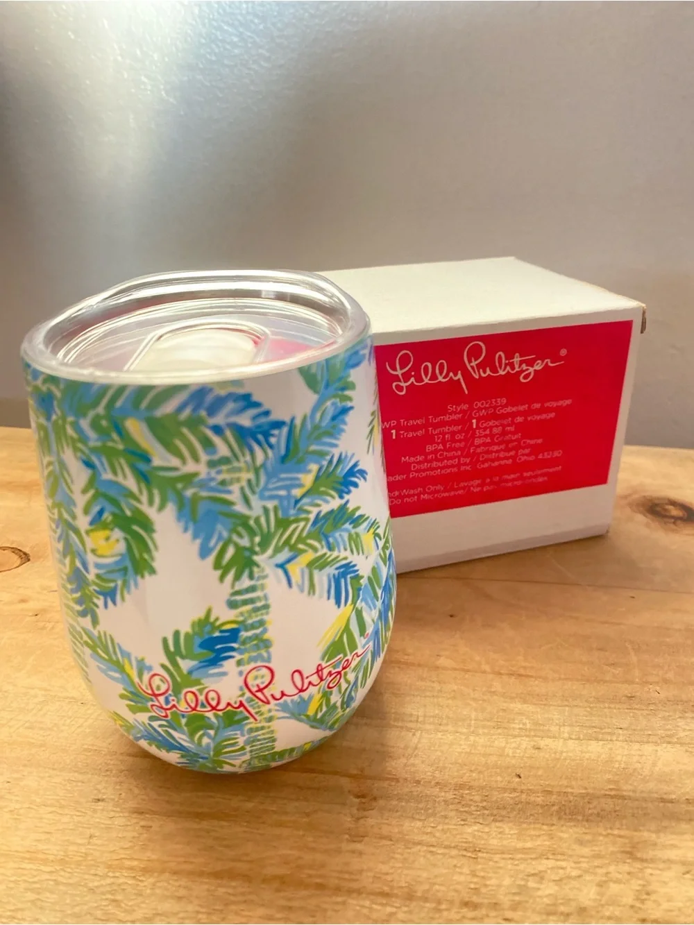 Lilly Pulitzer Palm Stem Stemless Travel Tumbler